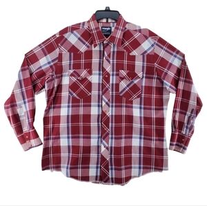 Vtg Wrangler Shirt Mens 17.5 35 Cowboy Cut X-Long Tail Pearl Snap Plaid L/S USA